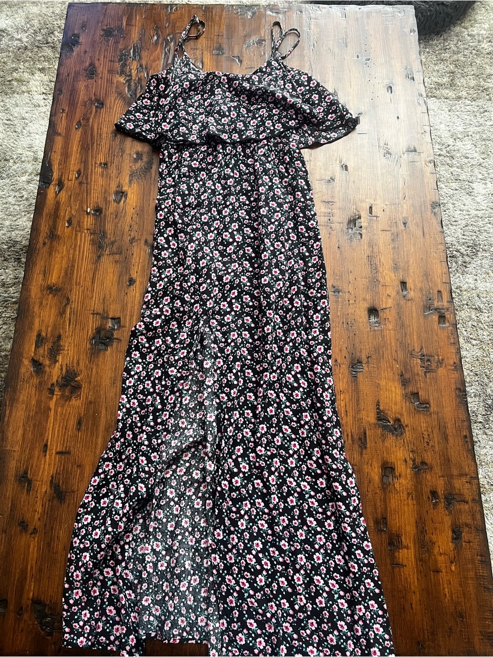 La Hearts Black Maxi Dress with Pink Floral Print